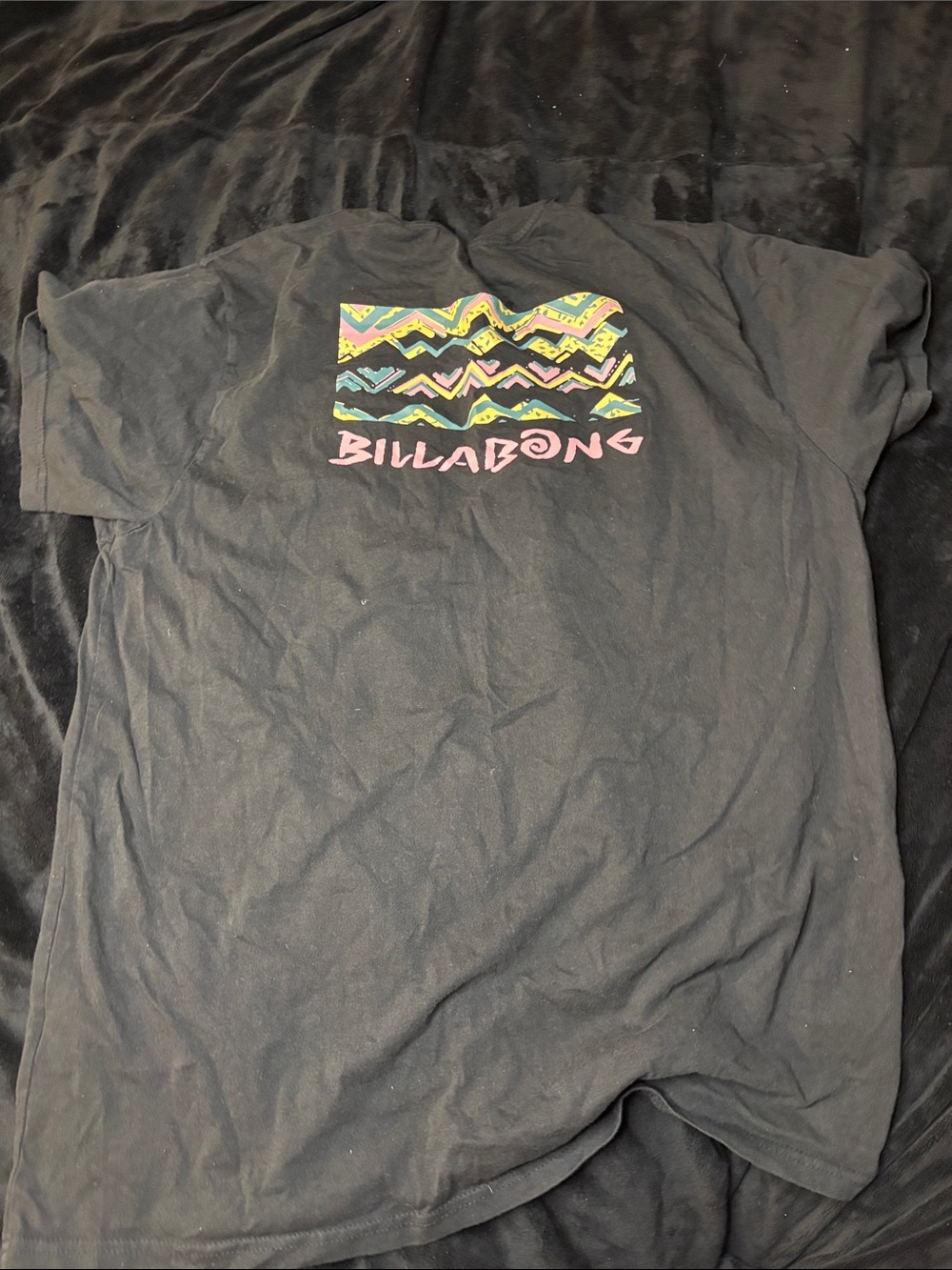 Billabong Black Tee with Neon Zigzag Back Graphic